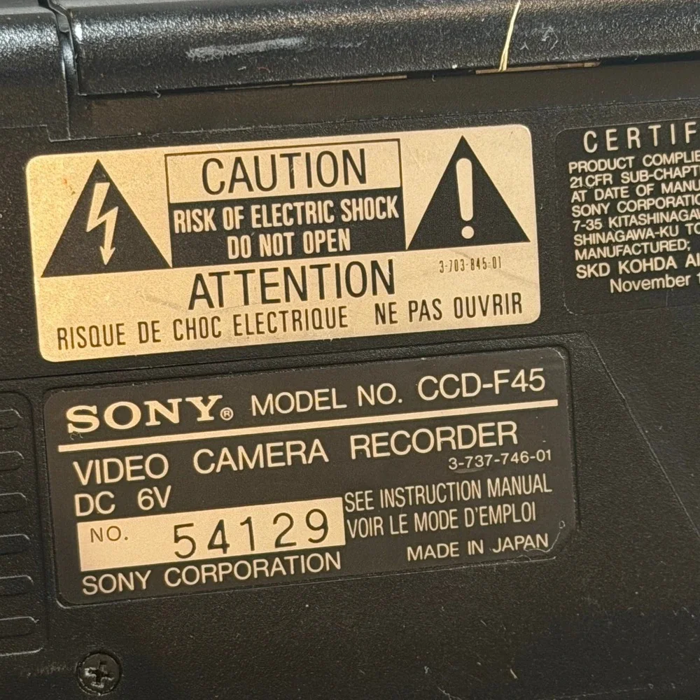 Vintage Sony CCD-F45 Video8 8mm Handycam Camcorder Powers On Case AC Adapter